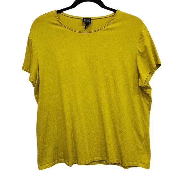 Eileen Fisher Yellow Short Sleeve Top Cotton Blend Womens Size XL - Picture 1 of 10